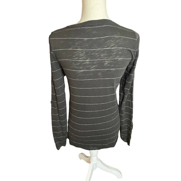 ATM Womens Crew Neck T-Shirt Top Striped Long Sleeve Size XS Black - Picture 2 of 7